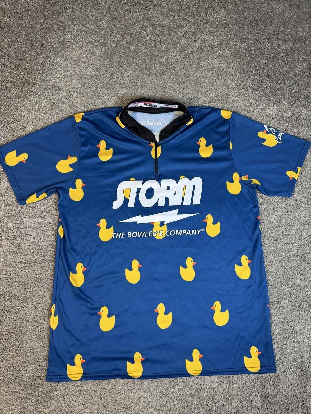 Storm Bowling Shirt Mens 2XL Blue Rubber Duck Print Polyester Coolwick